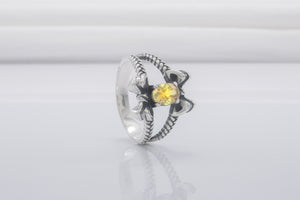 Unique Bow Sterling Silver Ring With Yellow Gem, Handmade Jewelry - vikingworkshop