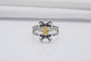 Unique Bow Sterling Silver Ring With Yellow Gem, Handmade Jewelry - vikingworkshop