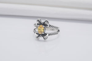 Unique Bow Sterling Silver Ring With Yellow Gem, Handmade Jewelry - vikingworkshop