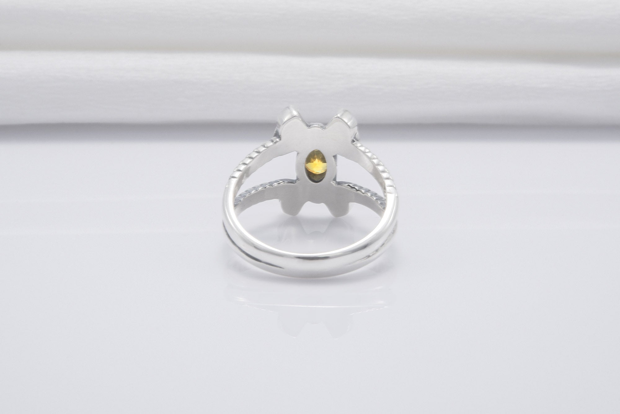 Unique Bow Sterling Silver Ring With Yellow Gem, Handmade Jewelry - vikingworkshop