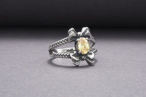 Unique Bow Sterling Silver Ring With Yellow Gem, Handmade Jewelry - vikingworkshop