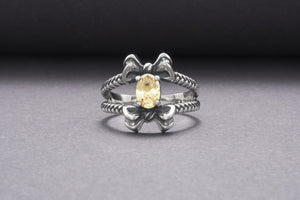 Unique Bow Sterling Silver Ring With Yellow Gem, Handmade Jewelry - vikingworkshop