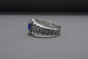 Dum Spiro Spero Ancient Sterling Ring With Blue Gem, Handmade Jewelry - vikingworkshop