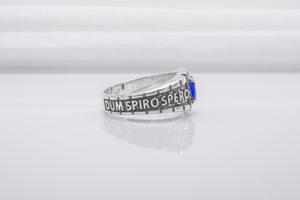 Dum Spiro Spero Ancient Sterling Ring With Blue Gem, Handmade Jewelry - vikingworkshop