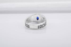 Dum Spiro Spero Ancient Sterling Ring With Blue Gem, Handmade Jewelry - vikingworkshop