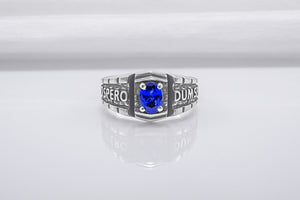 Dum Spiro Spero Ancient Sterling Ring With Blue Gem, Handmade Jewelry - vikingworkshop