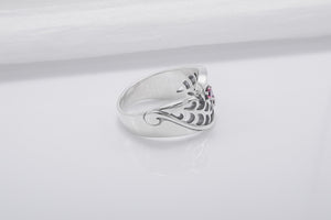 Unique Leaves Texture 925 Silver Ring With Purple Gems, Handmade Jewelry - vikingworkshop