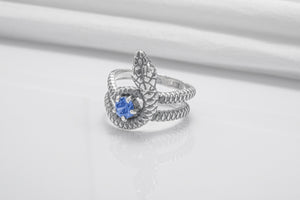 Snake Minimalistic 925 Silver Ring With Blue Gem, Handcrafted Jewelry - vikingworkshop