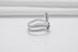 Snake Minimalistic 925 Silver Ring With Blue Gem, Handcrafted Jewelry - vikingworkshop