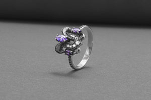 Unique 925 Silver Ring With Purple Gems, Handcrafted Jewelry - vikingworkshop