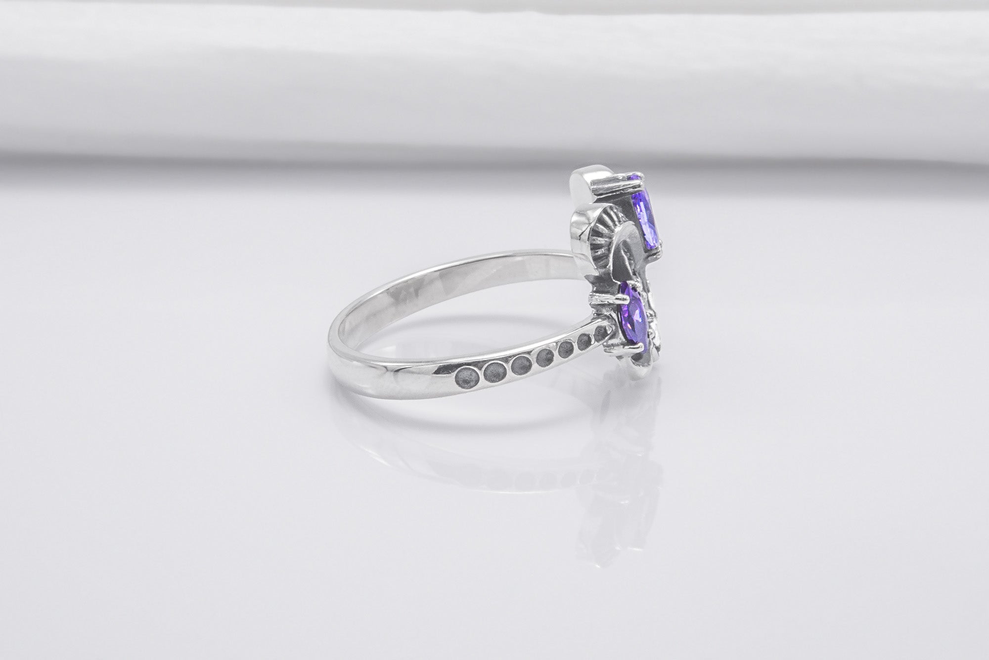 Unique 925 Silver Ring With Purple Gems, Handcrafted Jewelry - vikingworkshop