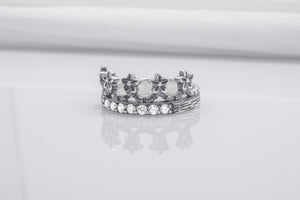 Fashion Sterling Ring With Floral Crown And Gems, Handmade Jewelry - vikingworkshop