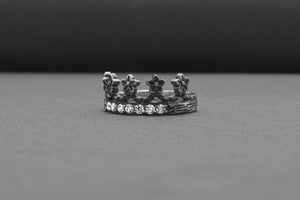 Fashion Sterling Ring With Floral Crown And Gems, Handmade Jewelry - vikingworkshop