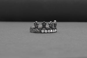 Fashion Sterling Ring With Floral Crown And Gems, Handmade Jewelry - vikingworkshop