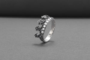 Fashion Sterling Ring With Floral Crown And Gems, Handmade Jewelry - vikingworkshop