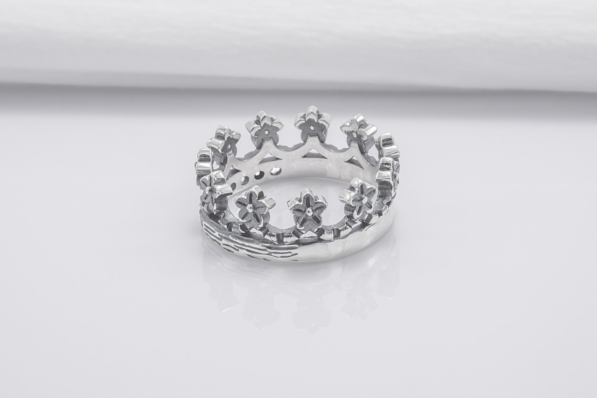 Modern Sterling Ring With Floral Crown And Gems, Handmade Jewelry - vikingworkshop