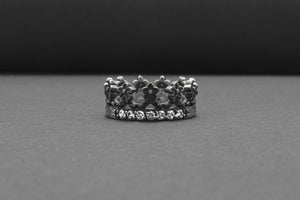 Modern Sterling Ring With Floral Crown And Gems, Handmade Jewelry - vikingworkshop