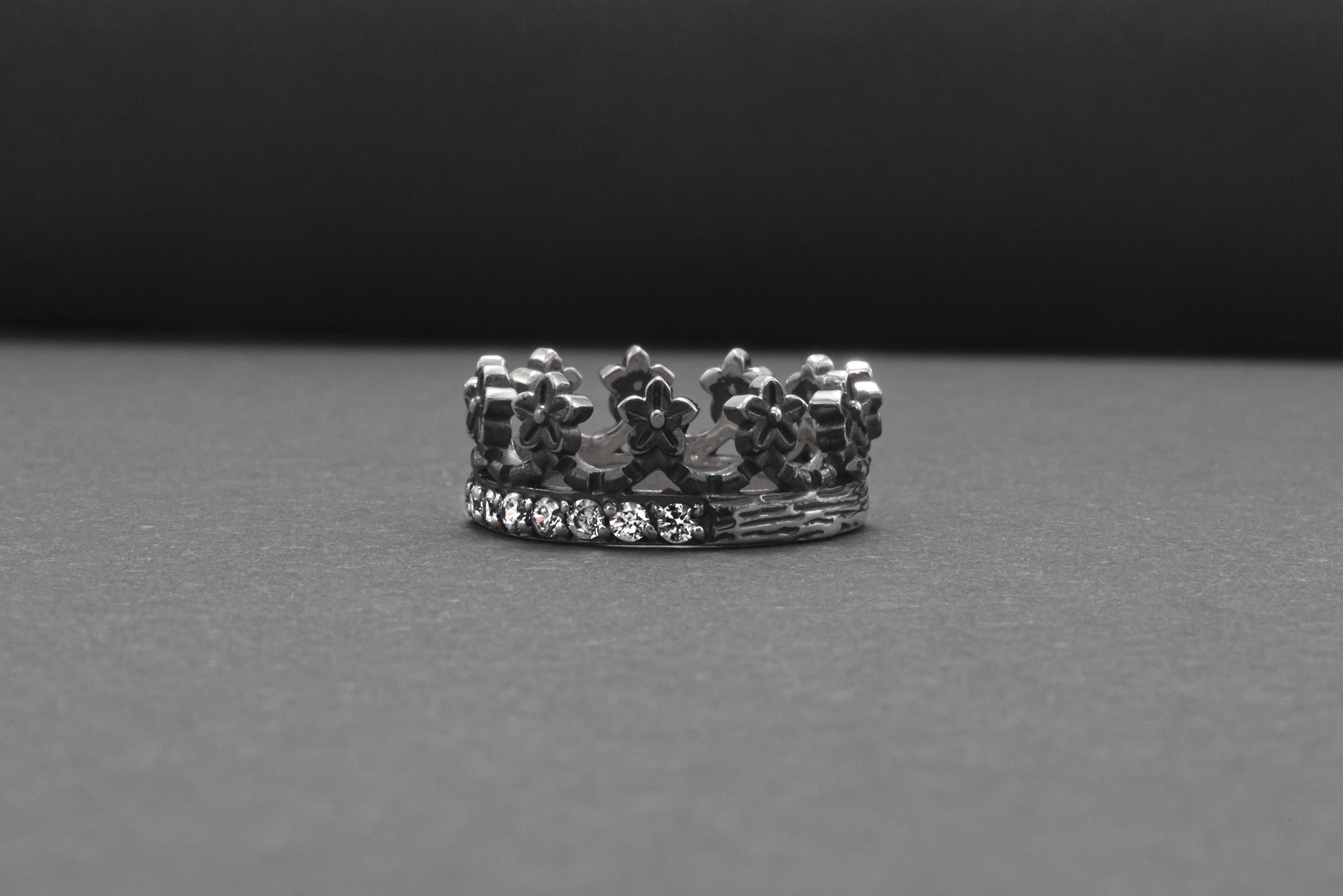 Modern Sterling Ring With Floral Crown And Gems, Handmade Jewelry - vikingworkshop