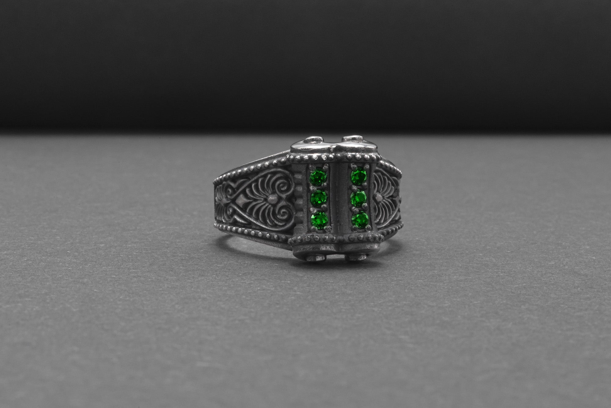 Unique 925 Silver Ring With Green Gems, Handcrafted Jewelry - vikingworkshop