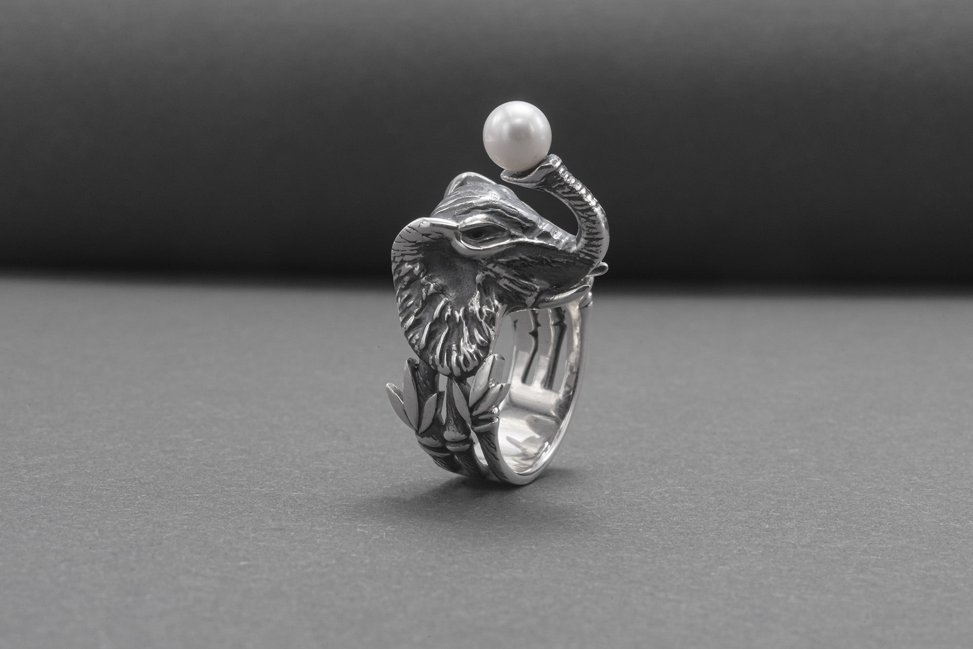 Unique 925 Silver Elephant Ring With Pearl, Handmade Jewelry - vikingworkshop