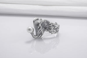 Unique 925 Silver Elephant Ring With Pearl, Handmade Jewelry - vikingworkshop