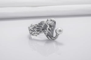 Unique 925 Silver Elephant Ring With Pearl, Handmade Jewelry - vikingworkshop