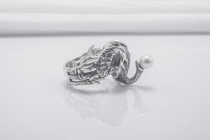 Unique 925 Silver Elephant Ring With Pearl, Handmade Jewelry - vikingworkshop