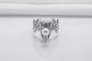 Unique 925 Silver Elephant Ring With Pearl, Handmade Jewelry - vikingworkshop