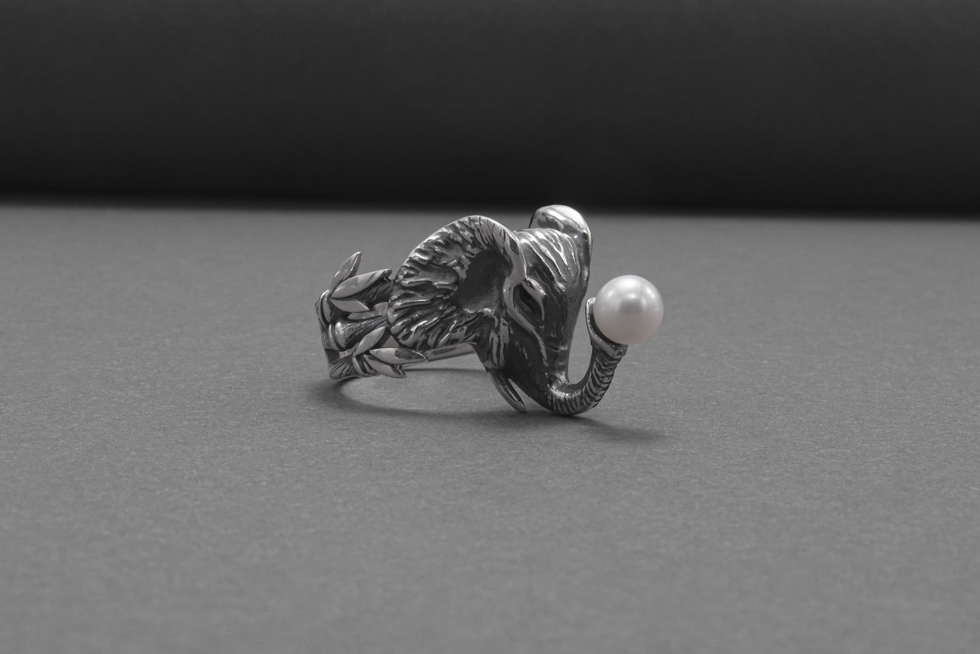 Unique 925 Silver Elephant Ring With Pearl, Handmade Jewelry - vikingworkshop