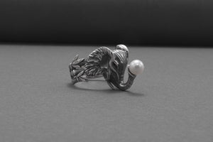 Unique 925 Silver Elephant Ring With Pearl, Handmade Jewelry - vikingworkshop