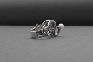 Unique 925 Silver Elephant Ring With Pearl, Handmade Jewelry - vikingworkshop