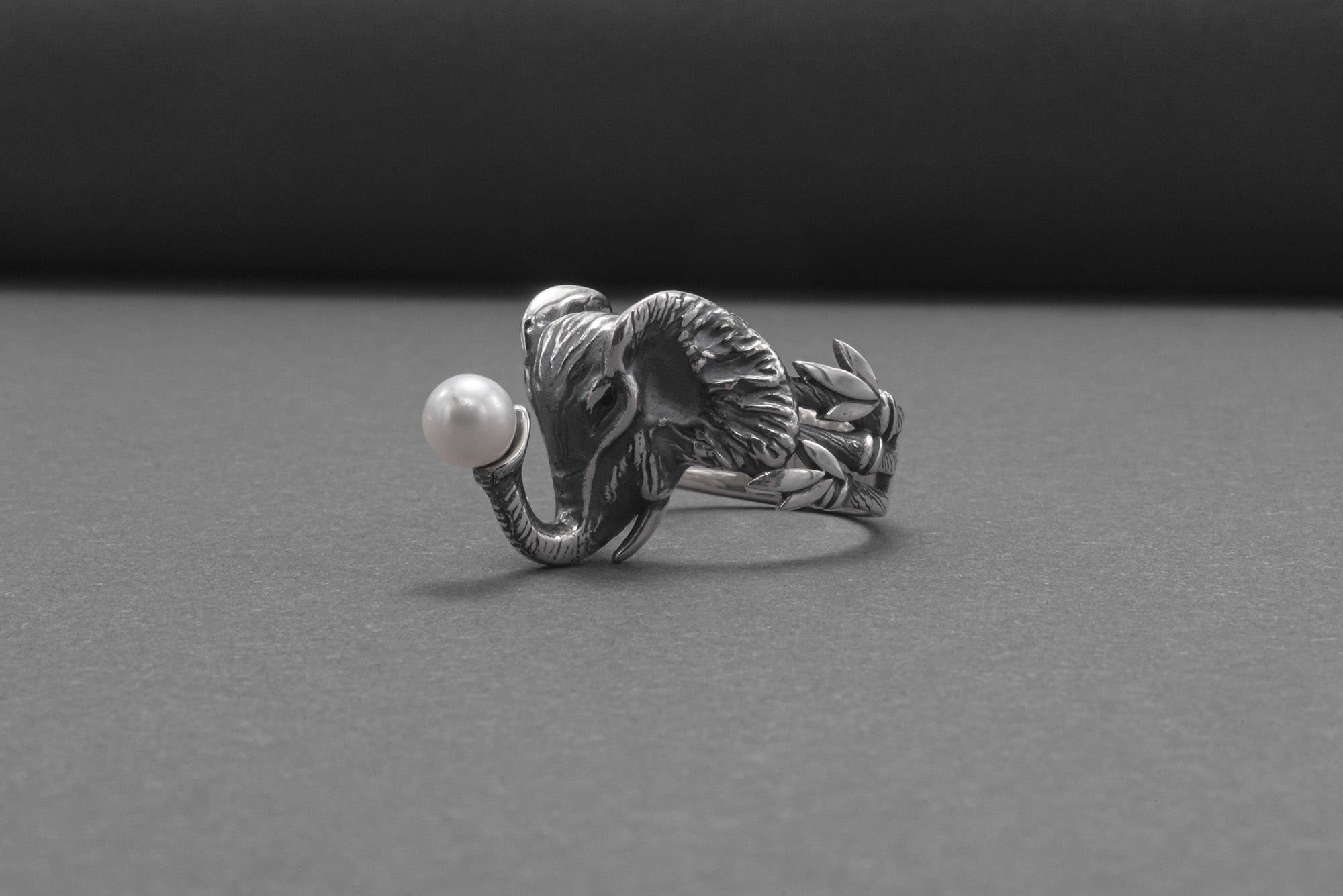 Unique 925 Silver Elephant Ring With Pearl, Handmade Jewelry - vikingworkshop