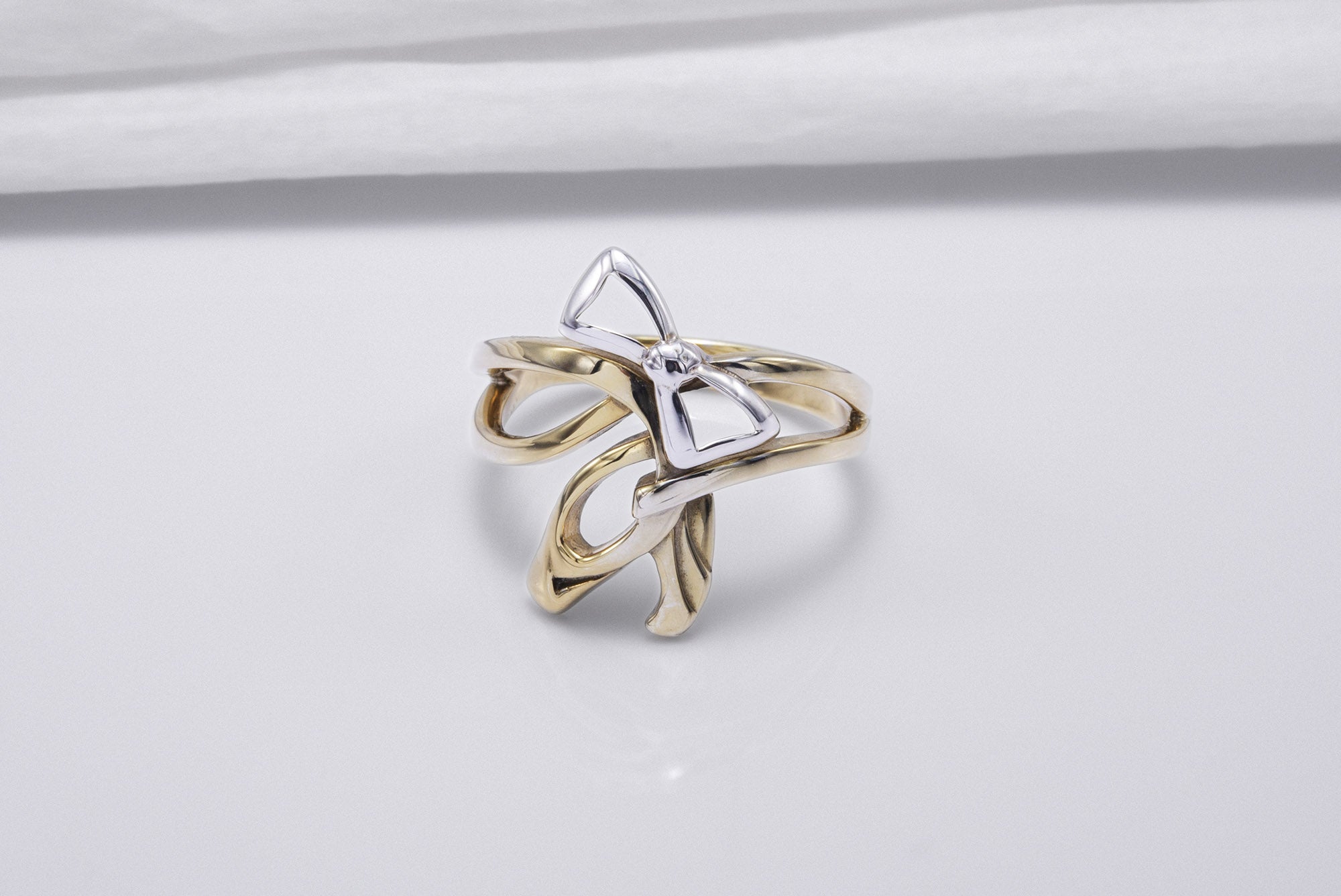 Gold Plated Ring with Bows, Handmade Classic Jewelry - vikingworkshop