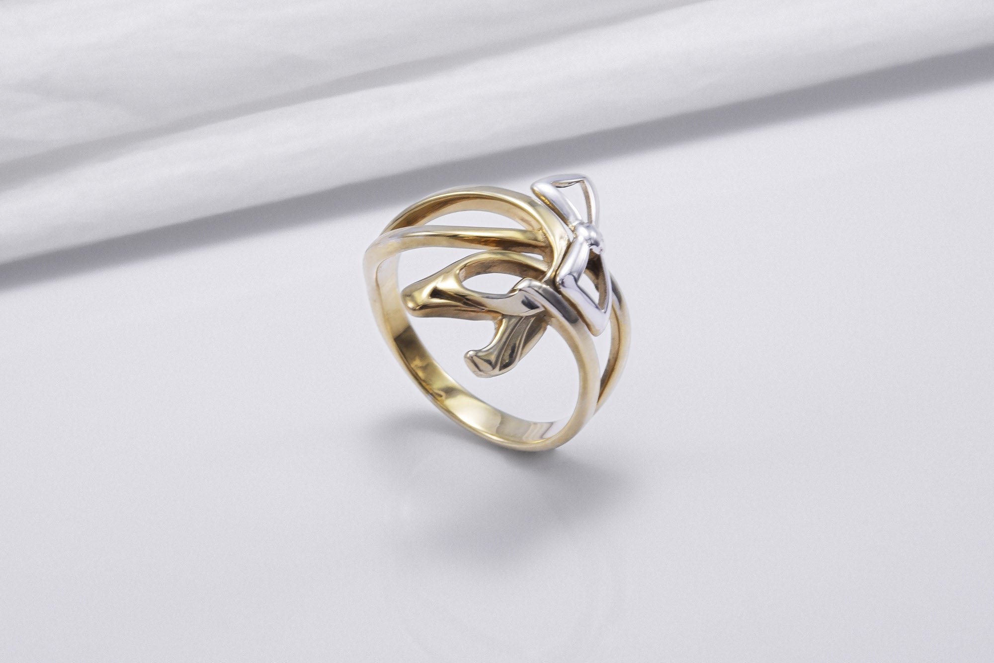 Gold Plated Ring with Bows, Handmade Classic Jewelry - vikingworkshop