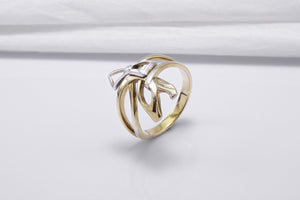 Gold Plated Ring with Bows, Handmade Classic Jewelry - vikingworkshop