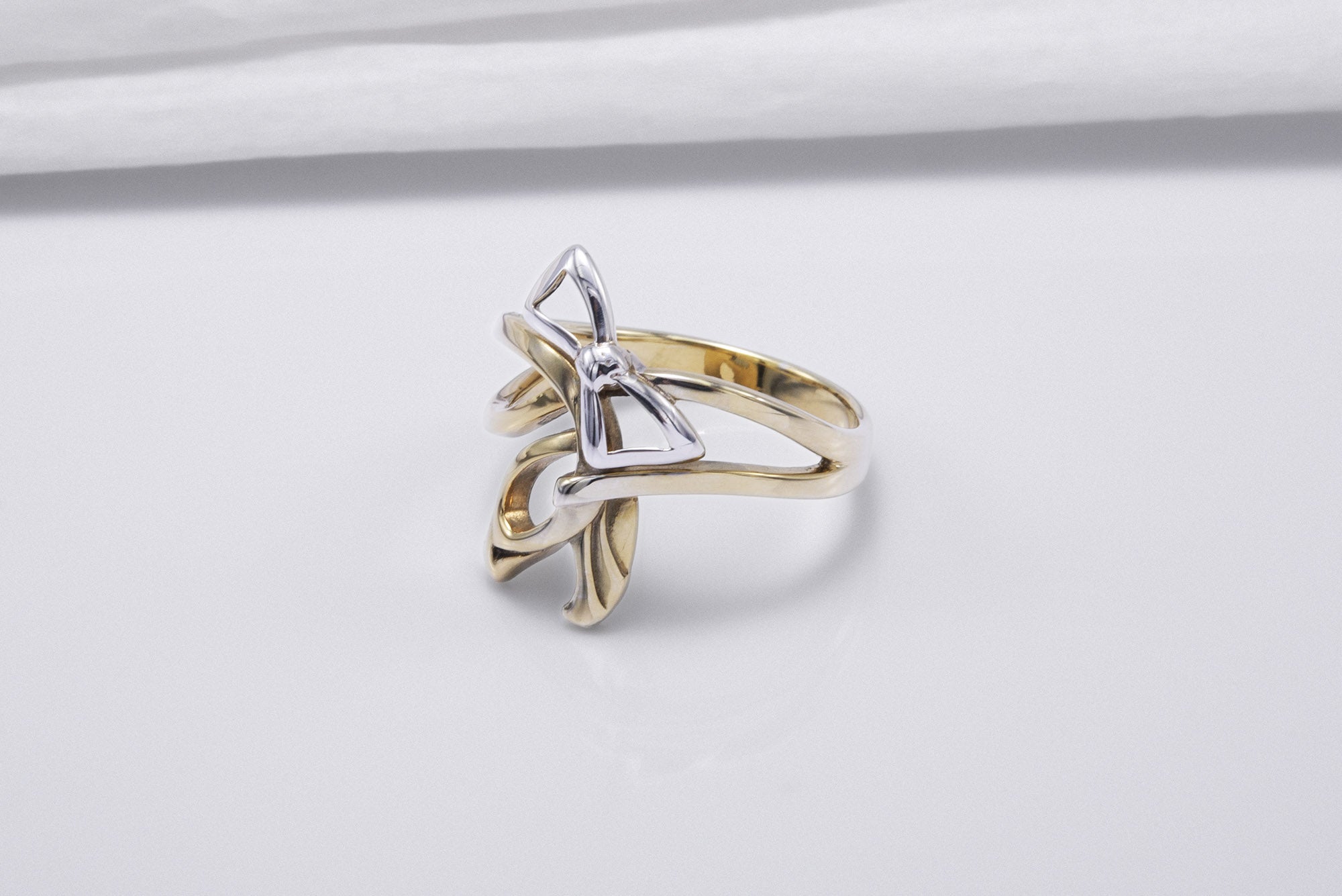 Gold Plated Ring with Bows, Handmade Classic Jewelry - vikingworkshop