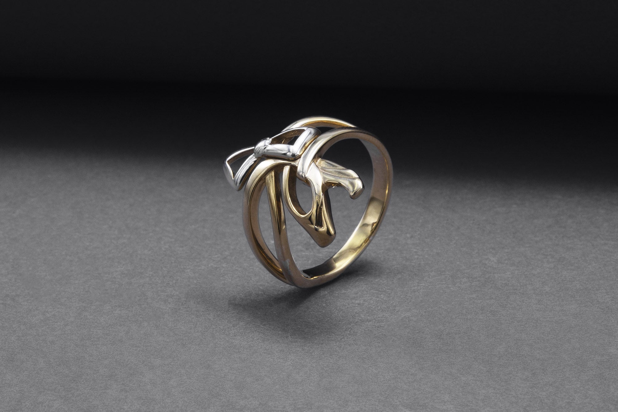 Gold Plated Ring with Bows, Handmade Classic Jewelry - vikingworkshop