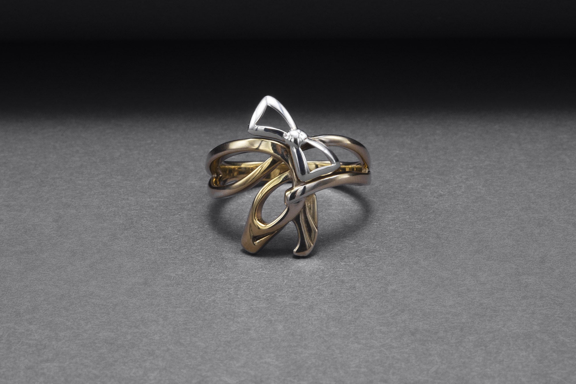 Gold Plated Ring with Bows, Handmade Classic Jewelry - vikingworkshop