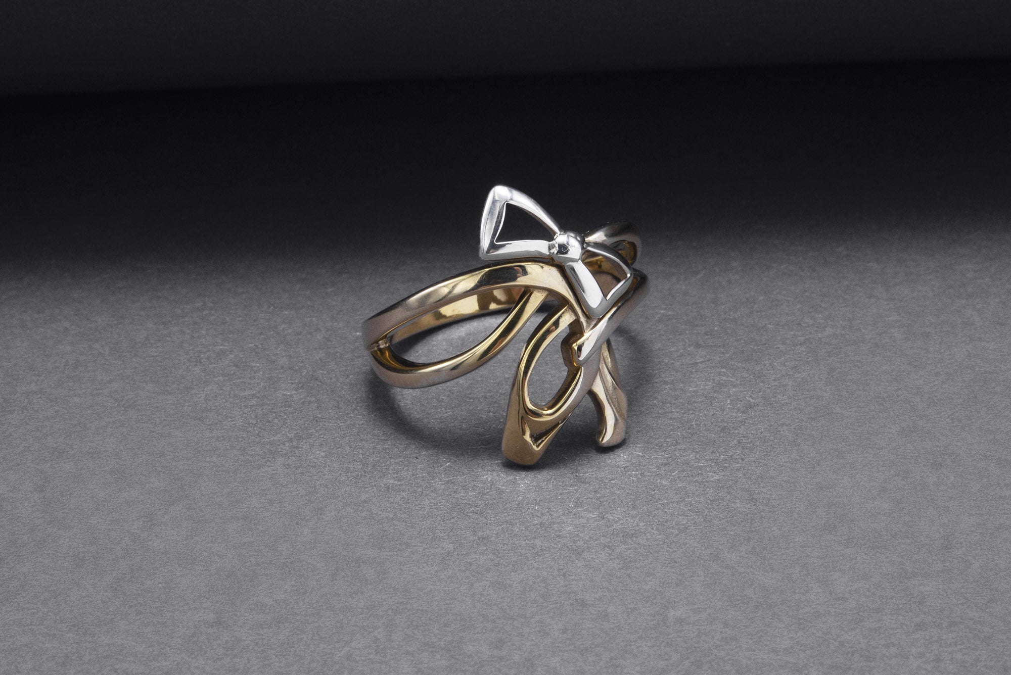 Gold Plated Ring with Bows, Handmade Classic Jewelry - vikingworkshop