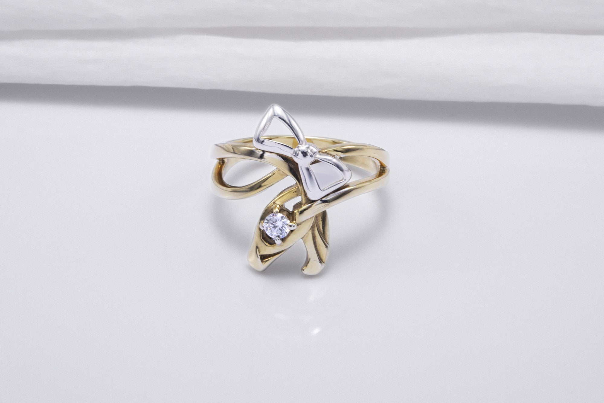 Gold Plated Bow Ring with Gem, Handmade Classic Jewelry - vikingworkshop