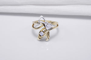 Gold Plated Bow Ring with Gem, Handmade Classic Jewelry - vikingworkshop