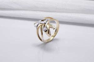 Gold Plated Bow Ring with Gem, Handmade Classic Jewelry - vikingworkshop