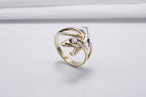 Gold Plated Bow Ring with Gem, Handmade Classic Jewelry - vikingworkshop