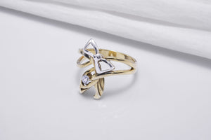 Gold Plated Bow Ring with Gem, Handmade Classic Jewelry - vikingworkshop