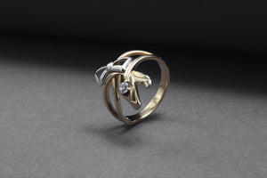 Gold Plated Bow Ring with Gem, Handmade Classic Jewelry - vikingworkshop