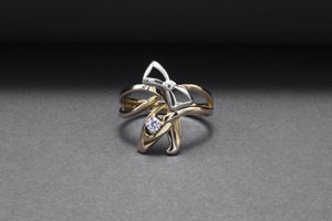 Gold Plated Bow Ring with Gem, Handmade Classic Jewelry - vikingworkshop