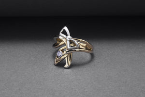 Gold Plated Bow Ring with Gem, Handmade Classic Jewelry - vikingworkshop