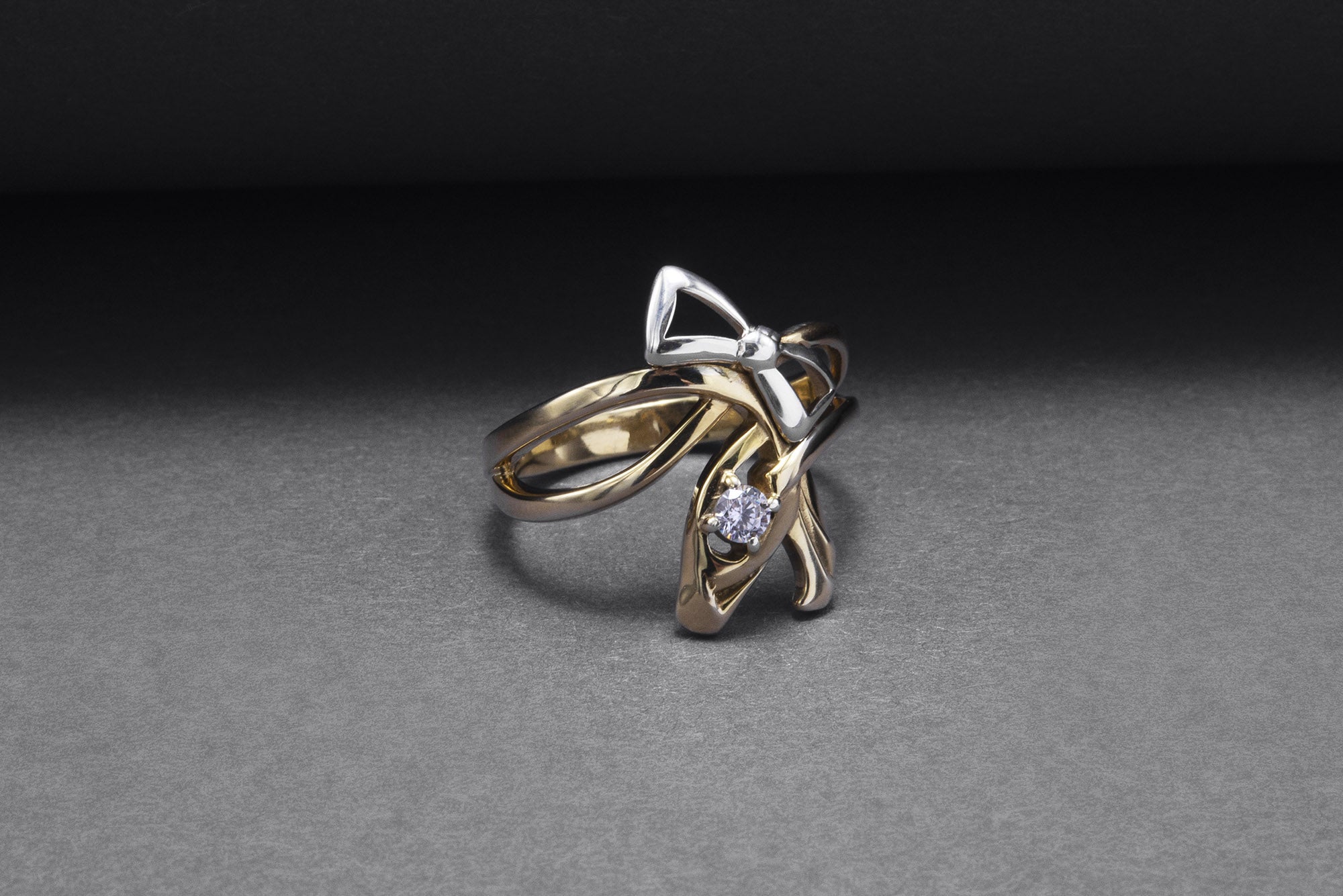 Gold Plated Bow Ring with Gem, Handmade Classic Jewelry - vikingworkshop