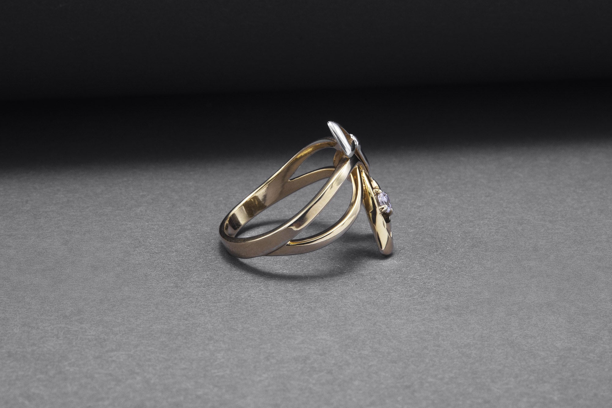 Gold Plated Bow Ring with Gem, Handmade Classic Jewelry - vikingworkshop