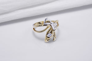 Gold Plated Bow Ring with Gem, Handmade Classic Jewelry - vikingworkshop